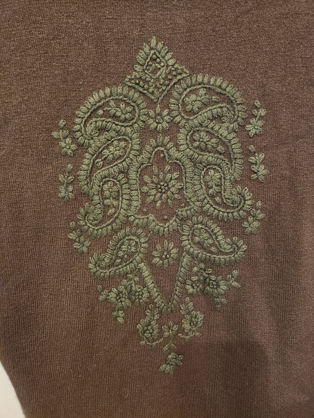 Miss Me Brown Hooded Zip Sweater with Green Embroidered Detail - Picture 3 of 8